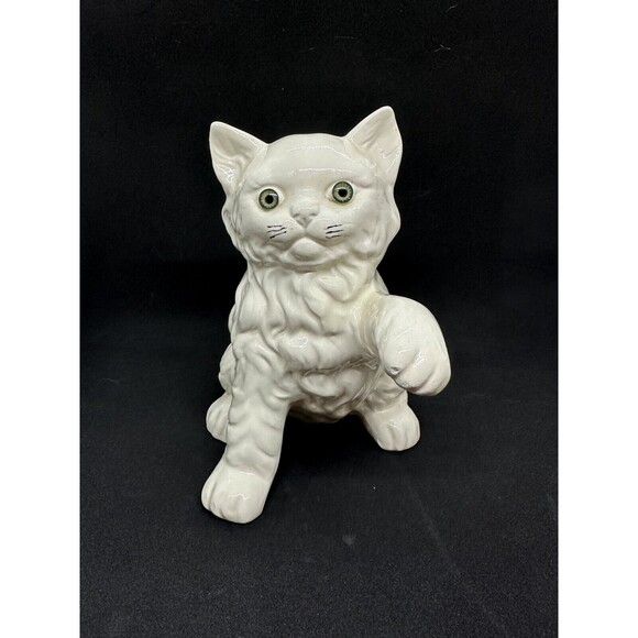 Vintage Ceramic Black Kitten Kitty Cat Scary Eyes Spooky Paw Up Grey Witchy - Picture 8 of 8
